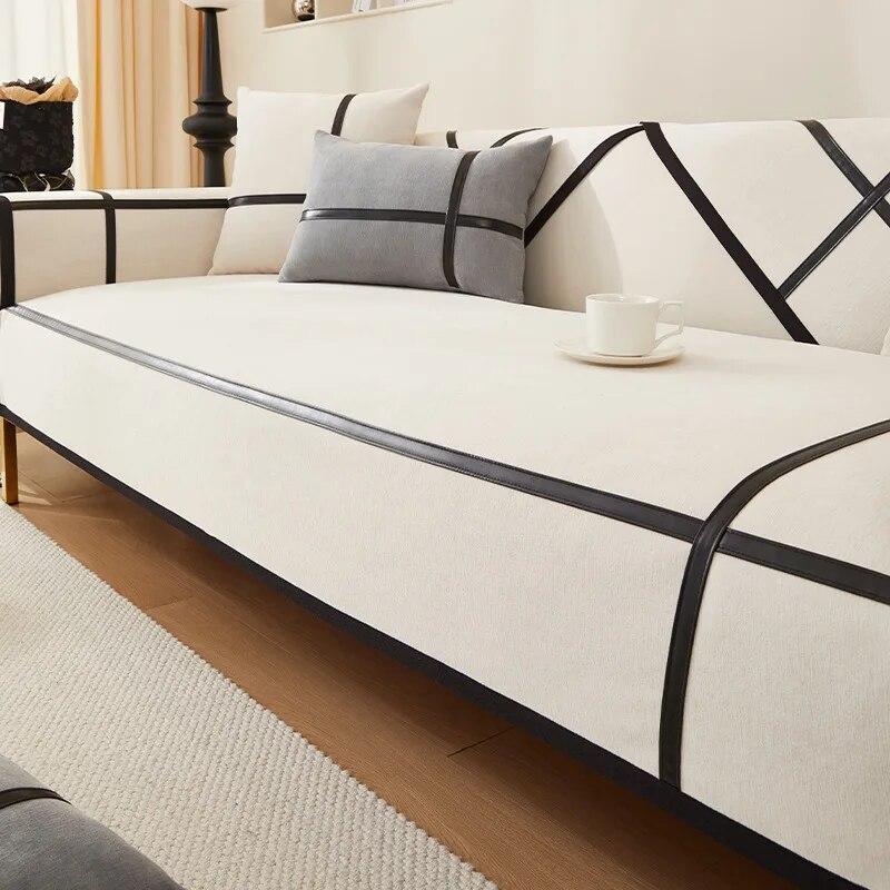 

Чехол для дивана из синели, черные кожаные линии, чехол для дивана, полотенца, универсальный нескользящий чехол для сиденья для гостиной, домашний защитный чехол 70x70cm 1pcs