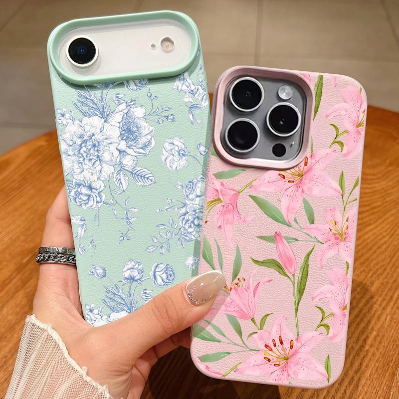 For iPhone 18 Pro Max Case White Flowers Print Leather Texture Silicone Cover For iPhone 17 16 15 14 13 Pro Max 16E 17E