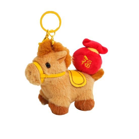 Fluffy Keychain Pendant Plush Horse Zodiac Key Chain with Lucky Bag Orange Decoration Backpack Keys Desktop Ornament