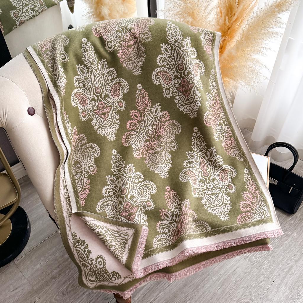Women'S Autumn Winter Warm Faux Cashmere Scarf Jacquard Shawl Wrap Cozy Blanket Neck Protection