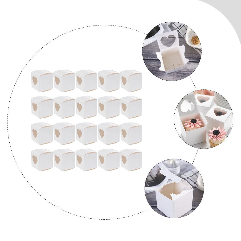 20 Pcs Cupcake Packaging Heart Shaped Window Box Dessert Container Open The Paper Boxes Cups