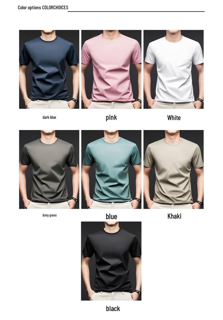 Men's Seamless Mulberry Silk T-Shirt - Summer New Arrivals, Round Neck, No-Iron, Short Sleeve, Plain Color, Casual Fit.