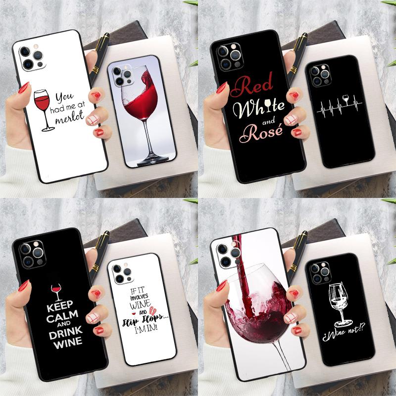 Cool Red Wine Glass Phone Case For iPhone 16 Pro 11 12 13 14 15 Pro Max Mini XS X XR 7 8 16 Plus Cover Coque