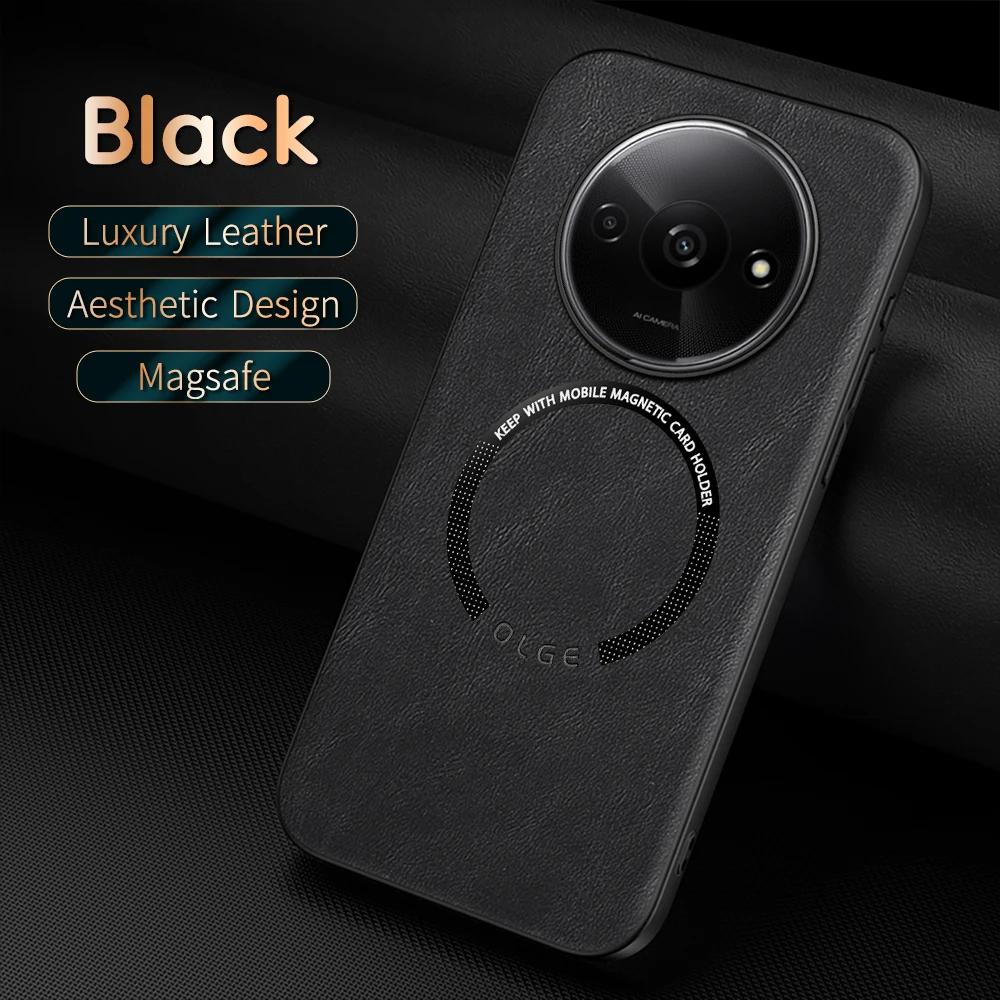 For Redmi A3 A3X Fine Hole PU Cow Pattern Leather Outer Magnetic Ring Soft Edge Anti-Drop Anti-Fingerprint Phone Case