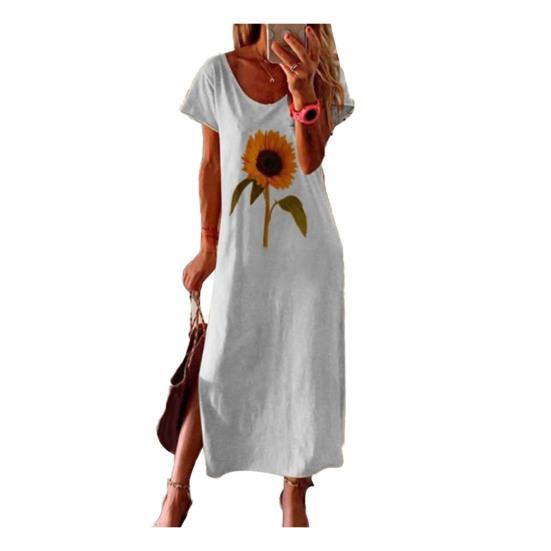 

Модное женское платье с круглым вырезом и коротким рукавом с боковыми разрезами XL белый