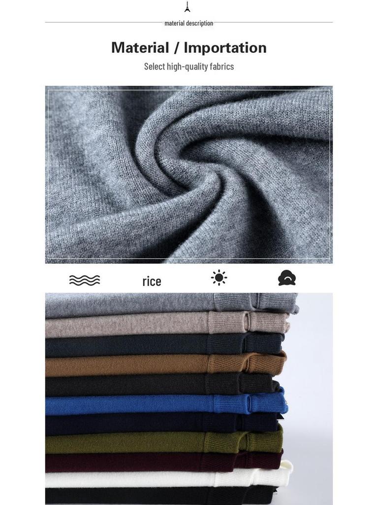 Men's Heavyweight 450g Wool Sweater: Autumn/Winter Casual Half-High Neck Knit Pullover
