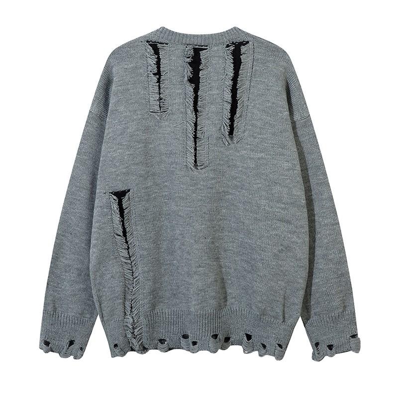 Unisex Oversized Knit Sweater With Distressed Hole Detail Streetwear Casual Pullover Youth Winter
