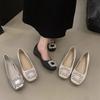 Spring and Autumn Xiaoxiangfeng Flat Shoes Versatile Rhinestone Square Head with Temperament Skirt Single Shoes