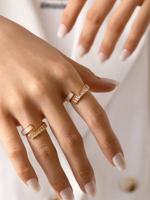 1 Stück Französisch Vintage Schlicht Vielseitig Öffnend Verstellbar Edelstahl 18K Vergoldet Mit Diamanten Damenringe