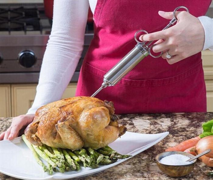 Meat  Syringe Kit StainlessSteel for Grill Turkey BBQ Seasoning Sauce Injection Flavor Needle CookingSyringe for Smoker Roast