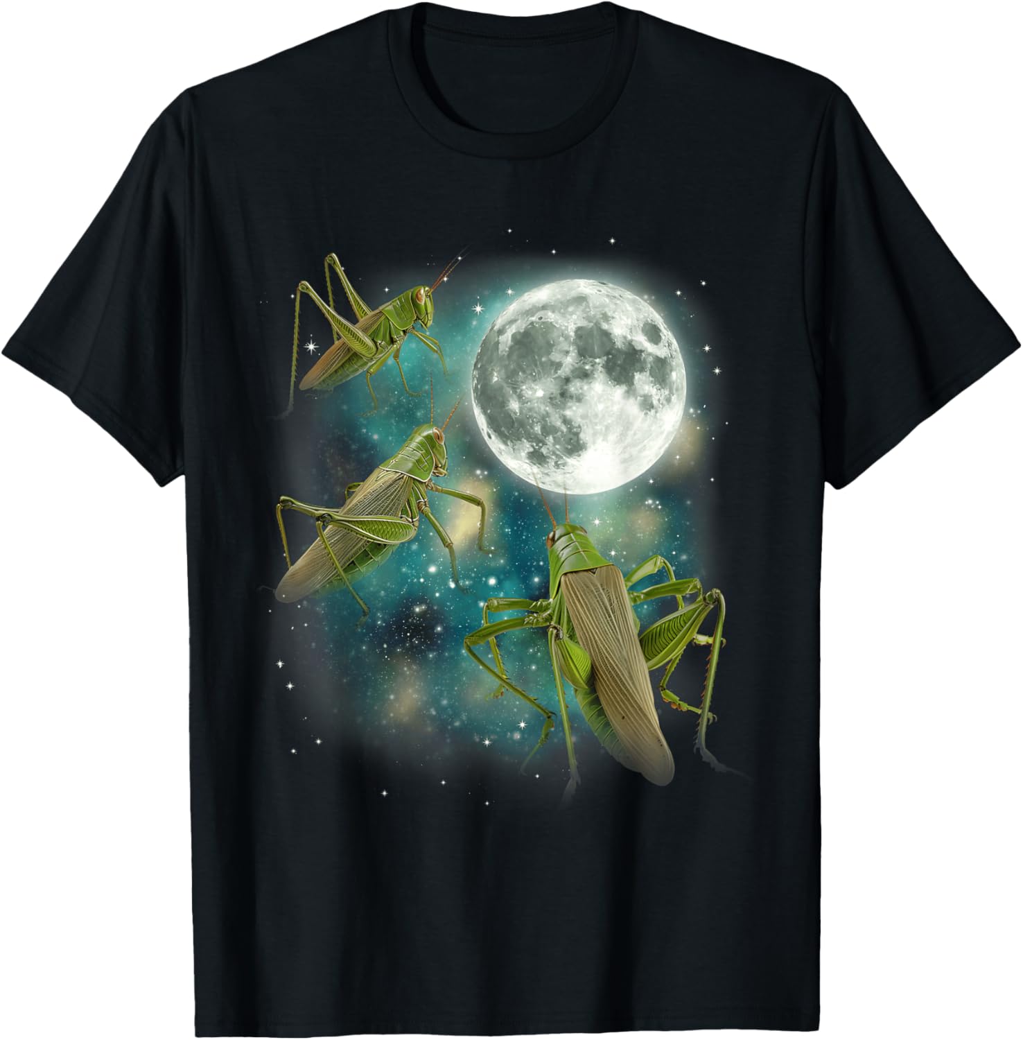 Three Grasshoppers Moon Night Galaxy Space Insect Lovers Casual Men s Graphic Tee 4XL