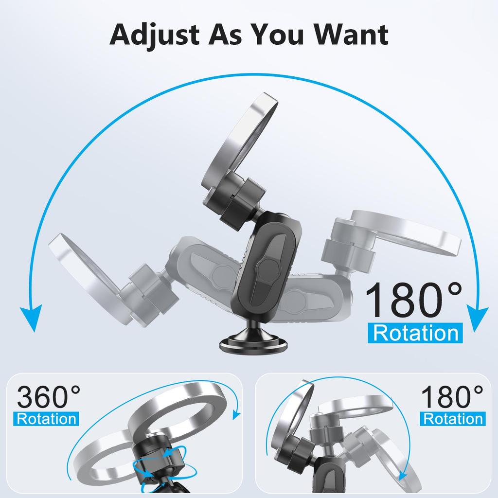 360° Rotating Magnetic Car Phone Mount with Adjustable Multi-Joint Metal Base