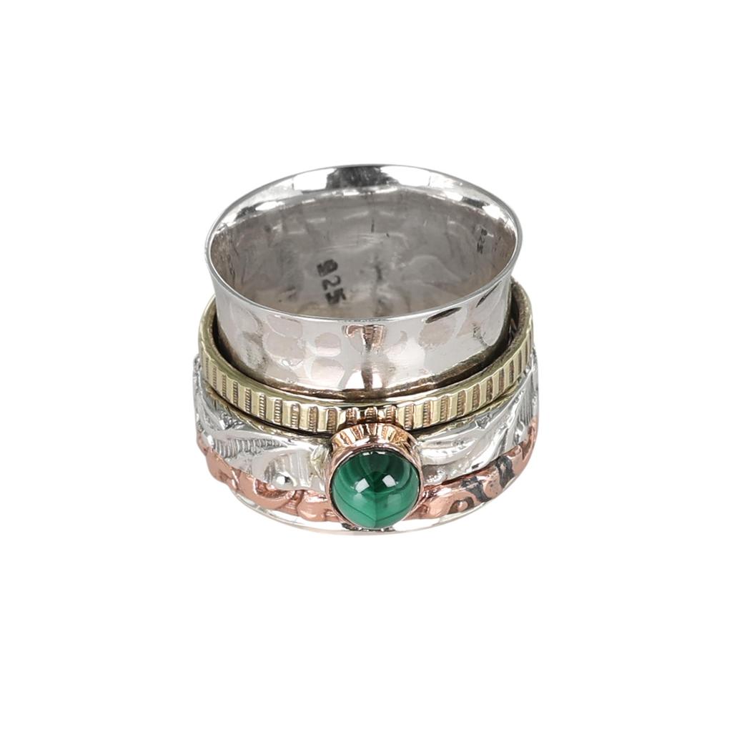 Sterling Silver Malachite Ring, Meditation Spinner Ring, Fidget Anxiety Ring, Gift For Her