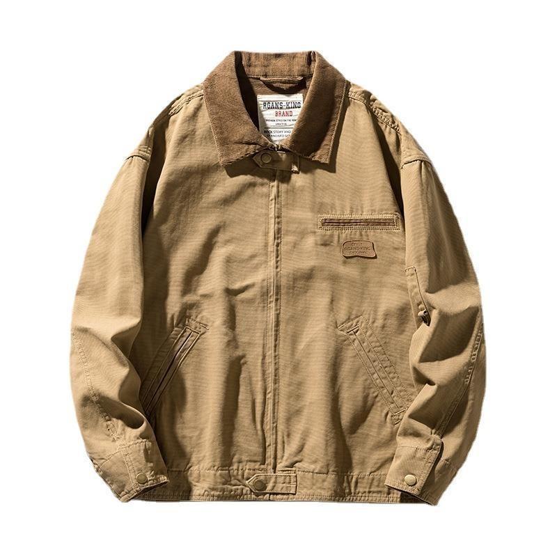 Mu Qiu Menswear | Trendy Mountain Style Outdoor Lapel Loose Workwear Jacket for Men In High-End Pearl Canvas American Style