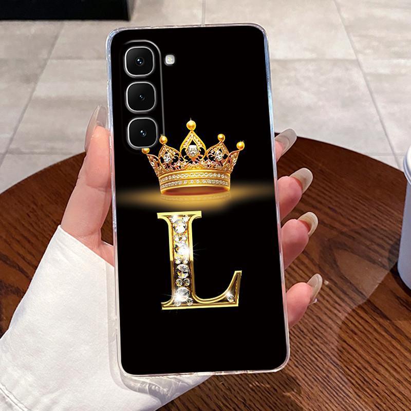 Phone Case For Infinix Hot 70 Bumper Transparent TPU Shockproof Soft Casing Luxury Initial Letter With Crown Couple Shell