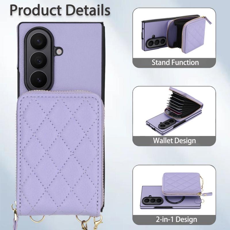 For Samsung Galaxy Z Fold 8 Ultra 7 6 5 Long Lanayrd Leather Zip Wallet Multi Card Phone Case Crossbody Flip Purse Holder Cover