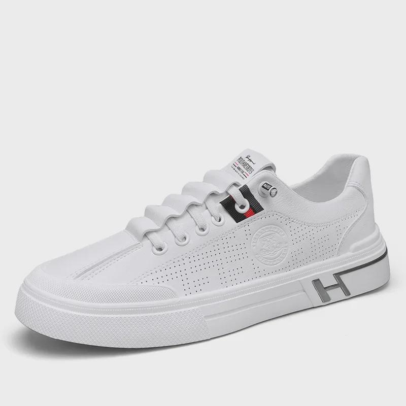 Men's 2025 Autumn Casual White Leather Slip-On Sneakers - Breathable, Versatile, Trendy Sports Shoes