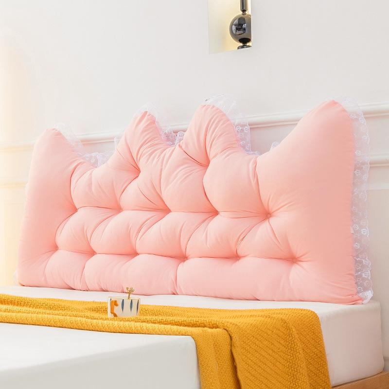 

Korean Style Pure Color Reading Pillow with Lace Trim Backrest and Anti-Collision Waist Belt, Large Backrest Support Bolster 90x55x10cm рожевий