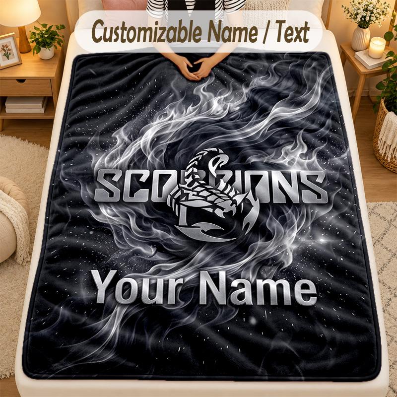Flannel BlanketScorpions Custom Name Text Personalized Soft Warm Throw Blanket Home Decor Gift