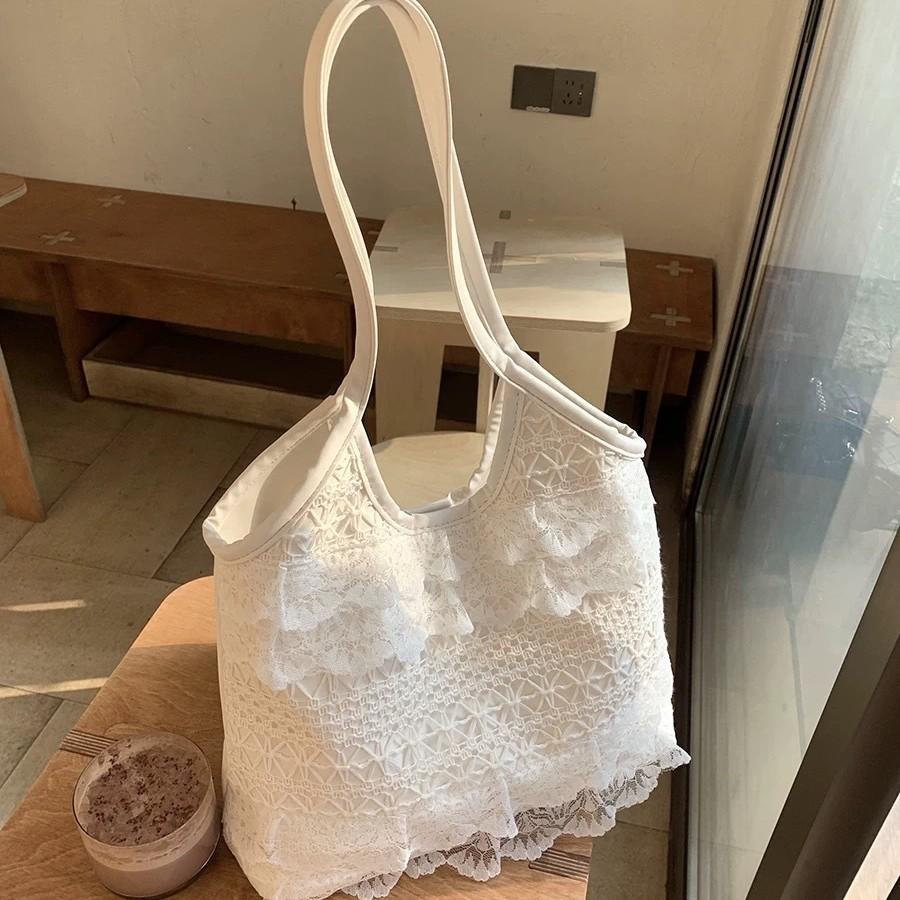 2025 summer leisure vacation fairy gas lace mesh tote bag underarm shoulder satchel large