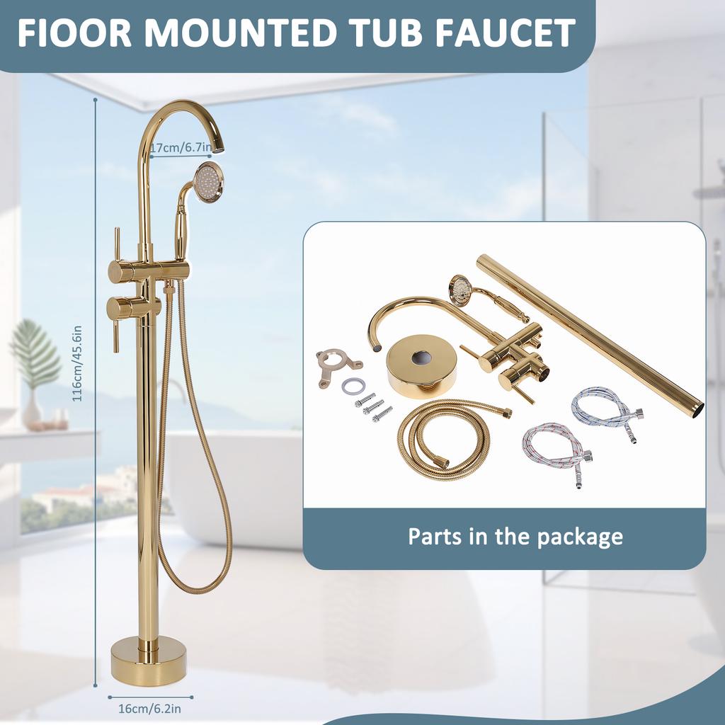 Freestanding Bathtub Faucet Tub Filler Faucets Chrome Floor Mounted Brass Bathroom Faucets with Handheld Shower