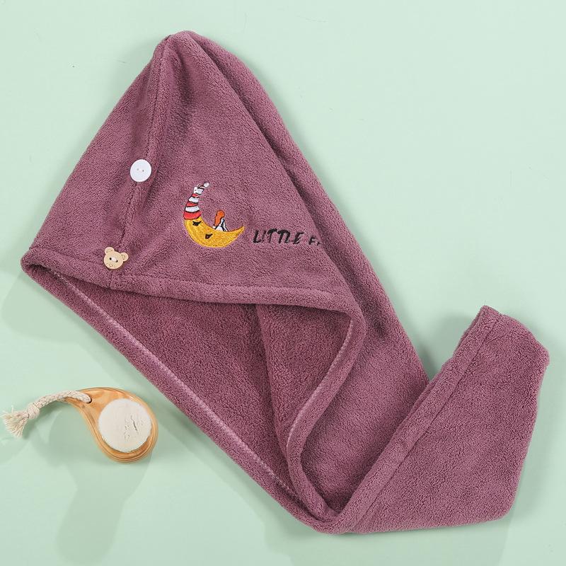 Women's Thickened Dry Hair Shower Cap Cartoon Embroidery Water Absorbent Triangle Hat