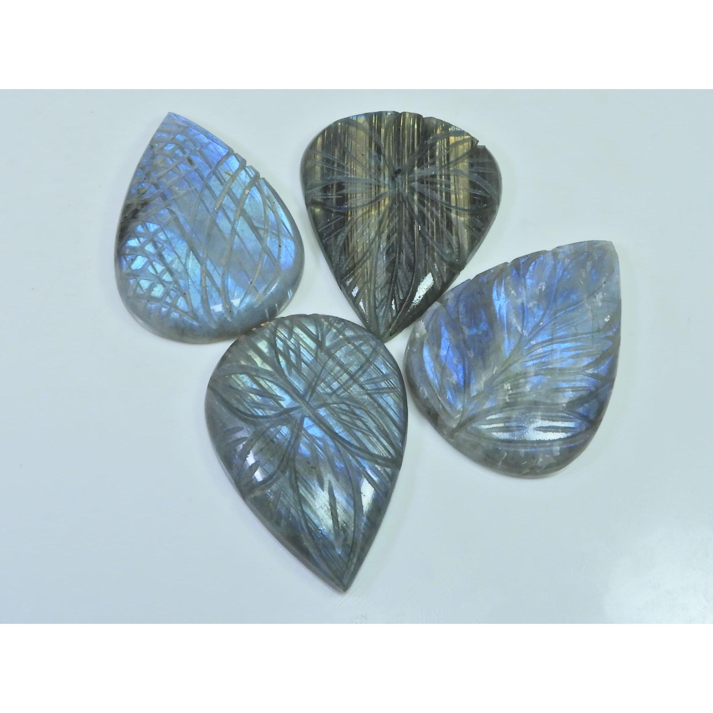 272Cts. Natural Labradorite Carving Pear Cabochon Loose Gemstone 04Pcs Lot LL-1153