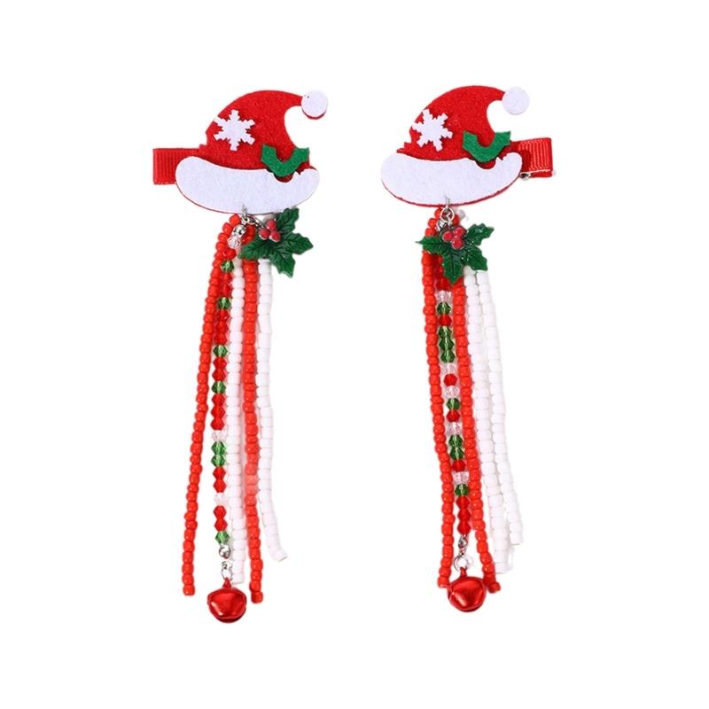 

Festive Hair Clip for Kids Fringed Beads Hairclip Santa Hat/Christmas Tree Side Hairpin Women Christmas Hair Accessories