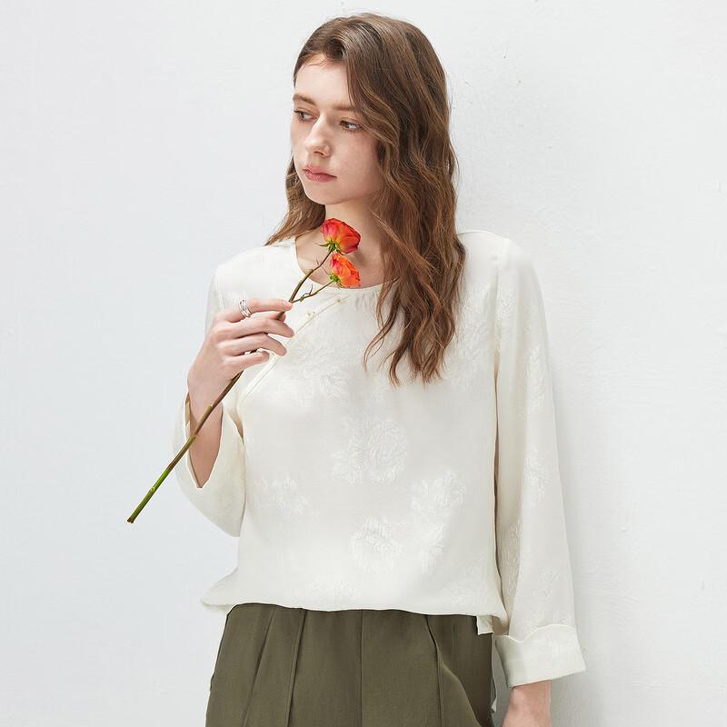 Komomboka Women's New Chinese Style Jacquard Silk Blouse