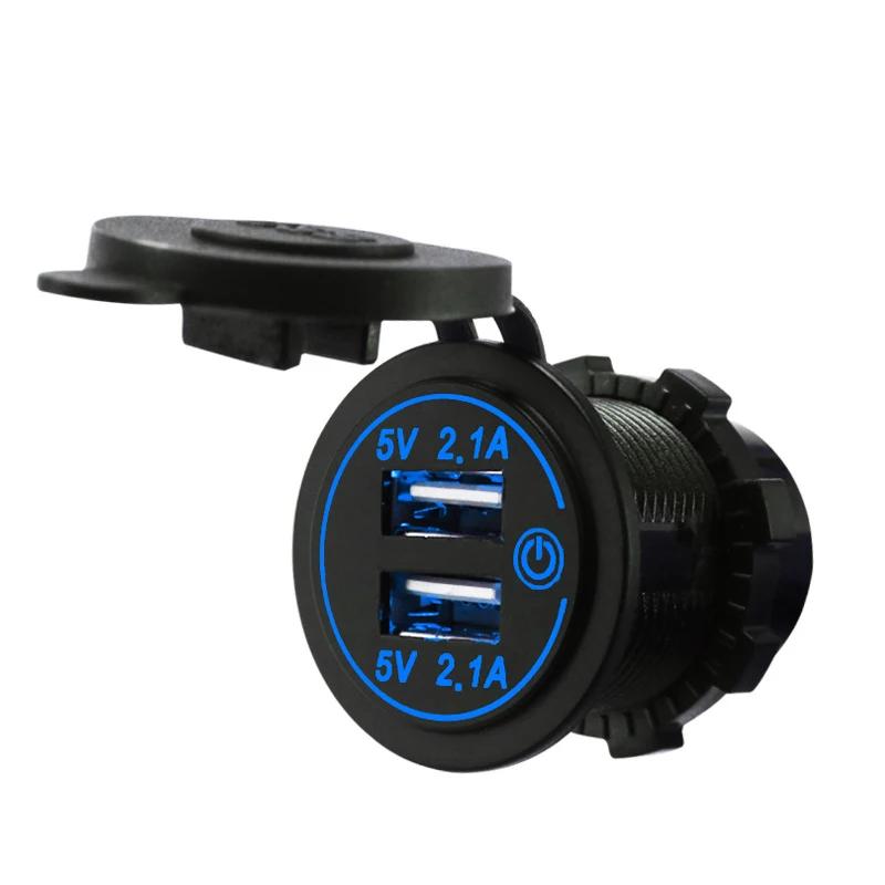 

12-24 В, универсальная 4,2 А, двойная USB-розетка для зарядного устройства с сенсорным переключателем для автомобиля, лодки, мотоцикла, морского автофургона синий