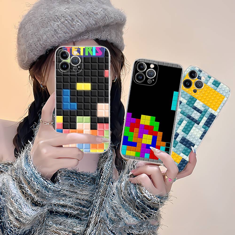 Vintage Game T-Tetris Fit For IPhone 16 15 Promax Phone Case IPhone 14 11 12 High End 13 Pro Silicone