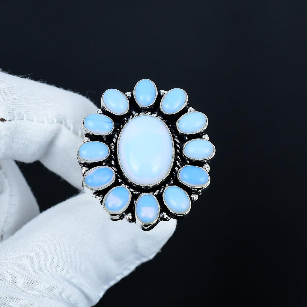Milky Opal Gemstone Ring, 925 Sterling Silver Ring, Gift For Her, Oval Stone ,Elegant Handmade Ring, Milky Opal Flower Silver Ring Gift For Mom