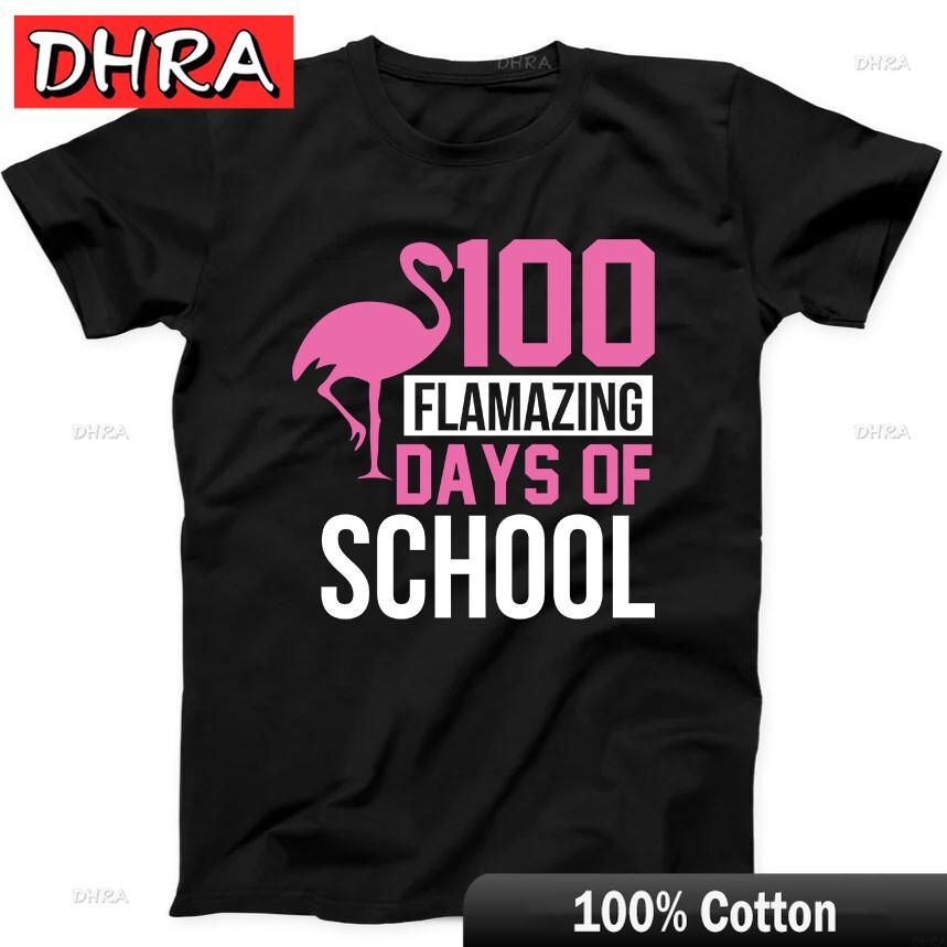

100 Flamaing Amazing Days of School Celebrate Funny Gift Tee Black T Shirt Graphic Clothing Creative Classic Nostalgic TShirts 3XL