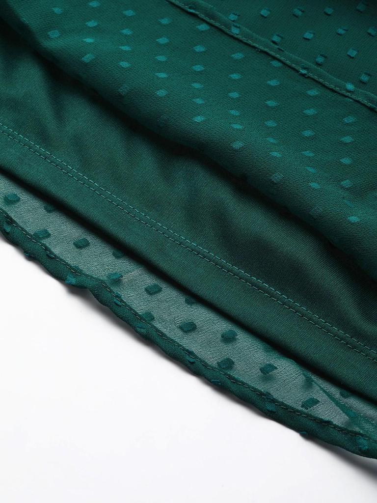 Bottle Green Dobby Weave A- Line Dress