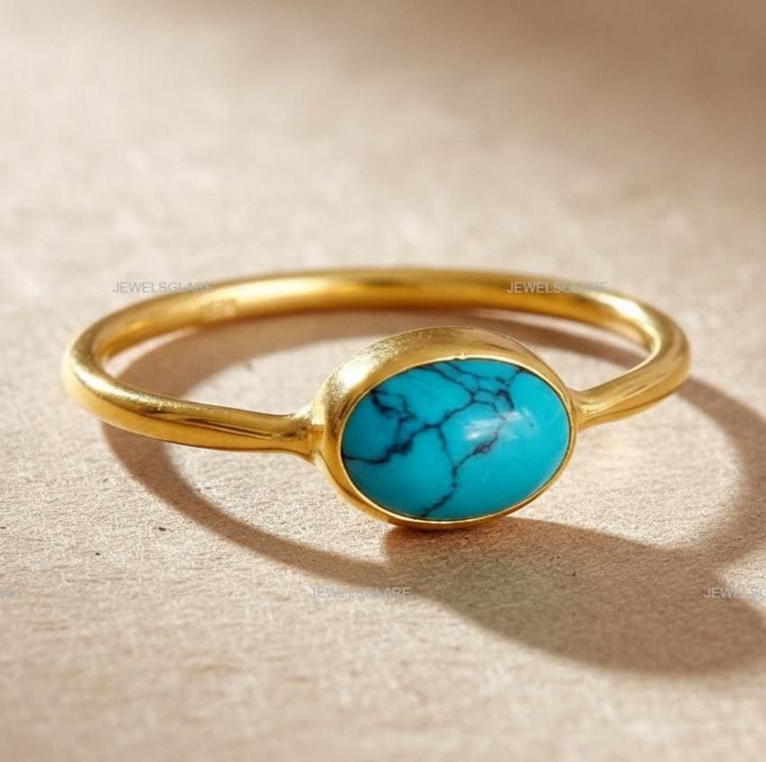 Dainty Turquoise Solitaire Ring, 925 Sterling