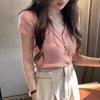 Ice Silk Knitted Sweater Short-sleeved Women's Clothing Summer 1116 New T-shirt Slim Short Front Shoulder Sweet and Spicy Small Versatile Top