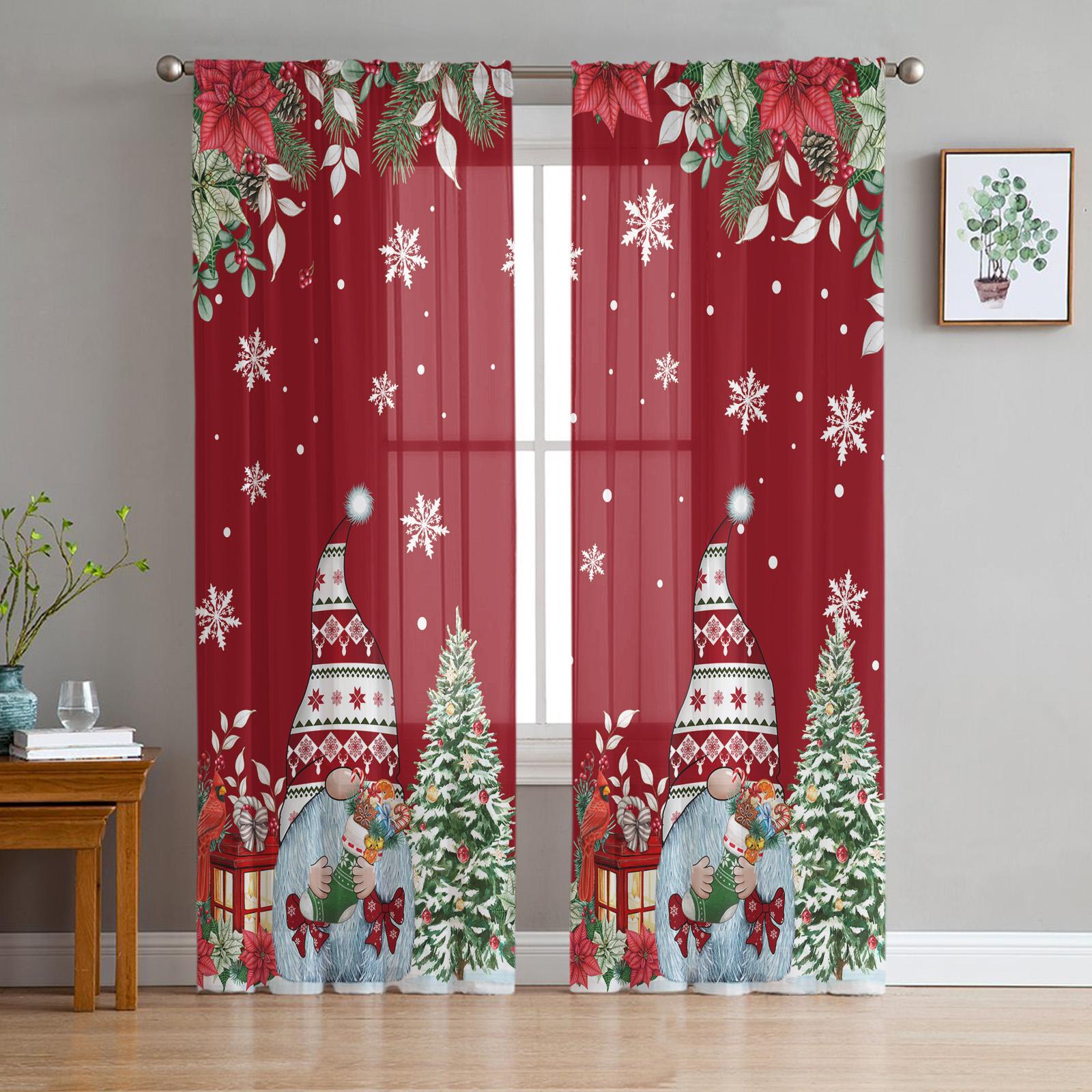 

Рождественские прозрачные шторы со снежинками и гномами для детей, спальня, гостиная, вуаль, Рождественская кухня, тюлевая занавеска