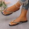 Fashion Summer Beach Pearl Decor Flip Flops Women Fashion Black Flat Clip Toe Slippers Female Plus Size Non Slip Pu Leather Slides Mujer