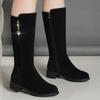 Fleece Medium Boots Women's 2025 Autumn and Winter New Matte Suede Short Boots Flat Bottom Non-slip Inner Height Increase Martin Boots