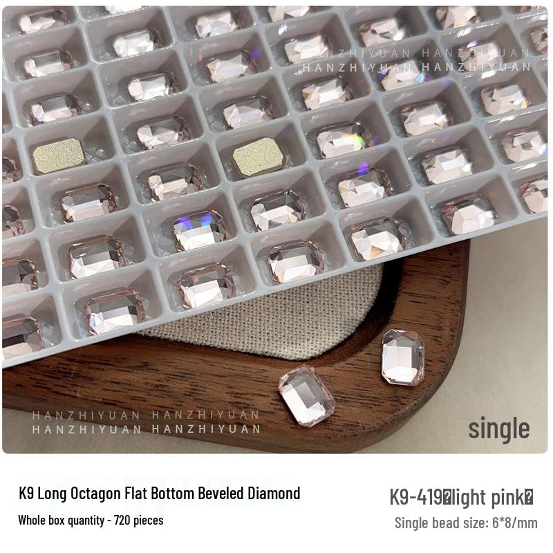 Nail Art Flatback K9 Crystal Glass Rhinestones - 6x8 Rectangle Octagon for DIY Press-On Nail Decorations