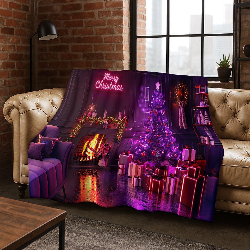 3D Merry Christmas Tree Santa Claus Cartoon Flannel Soft Warm Throw Blanket for Bedroom Living Room Bed Camping Picnic Gift