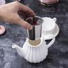Porcelánová čajová súprava - 8 oz biela kávová šálka/šálka na čaj, podšálka, lyžičky, čajník a kanvička na mlieko, 17 kusov (FD-TW17PC SADA, Biela)