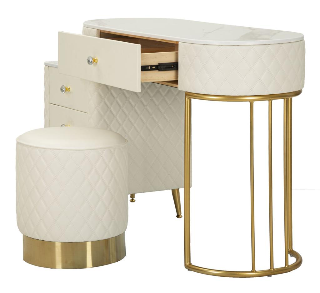 Betttisch Sharon Weiß Mit Hocker Cm 120X40X75 (Hockergröße Ø36X39)