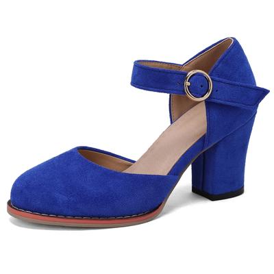 Fashion Black Medium Heels Shoes Woman Elegant D'Orsay Dress Pumps Ankle Straps Solid Blue Red Black Office Wedding Shoes Girls Big Size