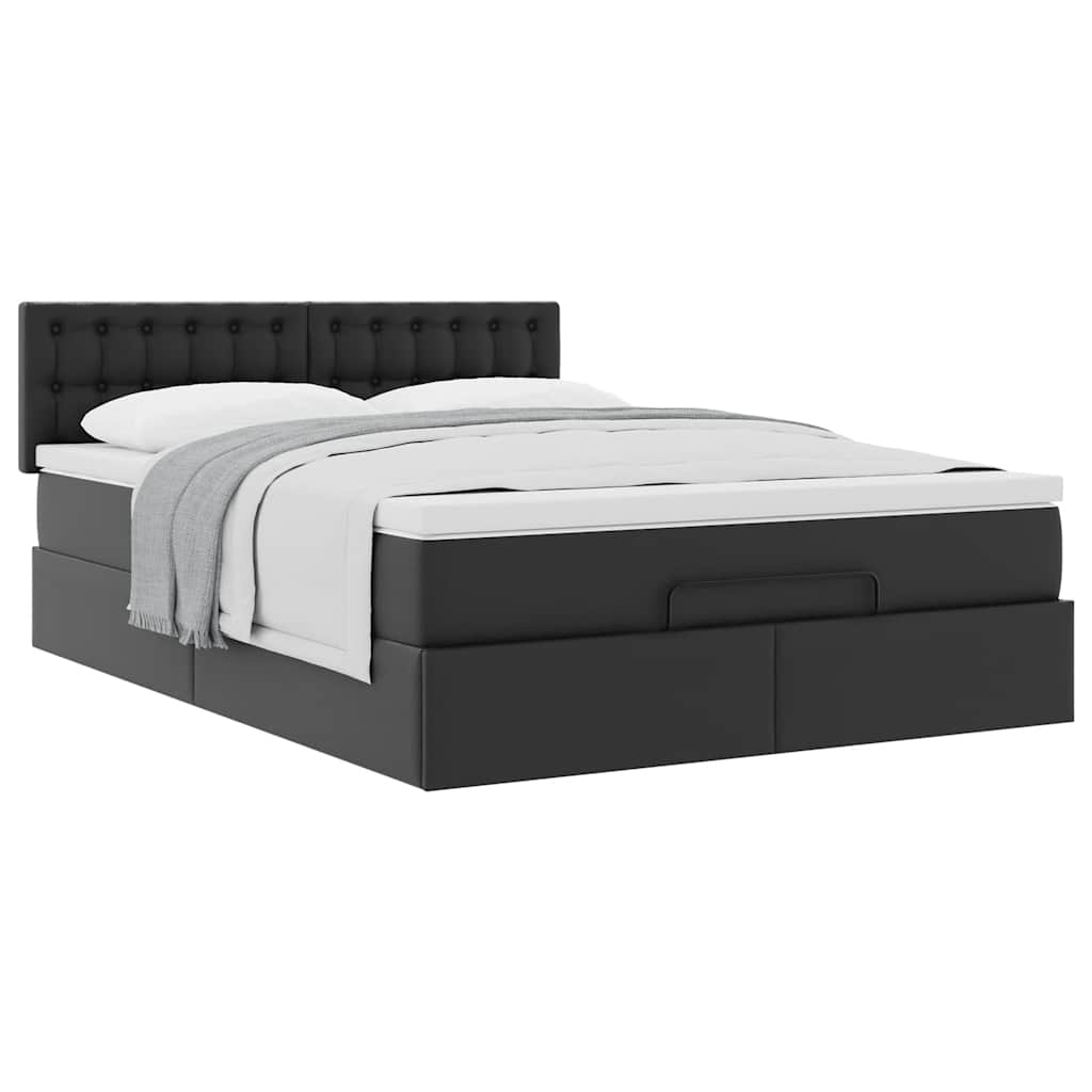 Ottoman Bed with Mattress Black 140x190 cm Faux Leather
