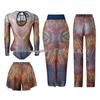 Women's Four-Piece Sun Protection Swimsuit Set with Long-Sleeved Top and Mesh Pants