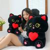 Cute Heart-hugging Black Cat Plush Toy Cartoon Cat Pillow Doll For Children Sleeping Rest Cushion