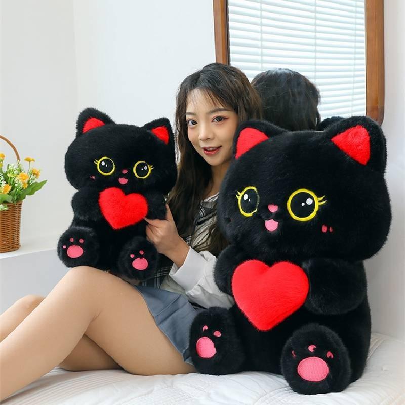 Cute Heart-hugging Black Cat Plush Toy Cartoon Cat Pillow Doll For Children Sleeping Rest Cushion