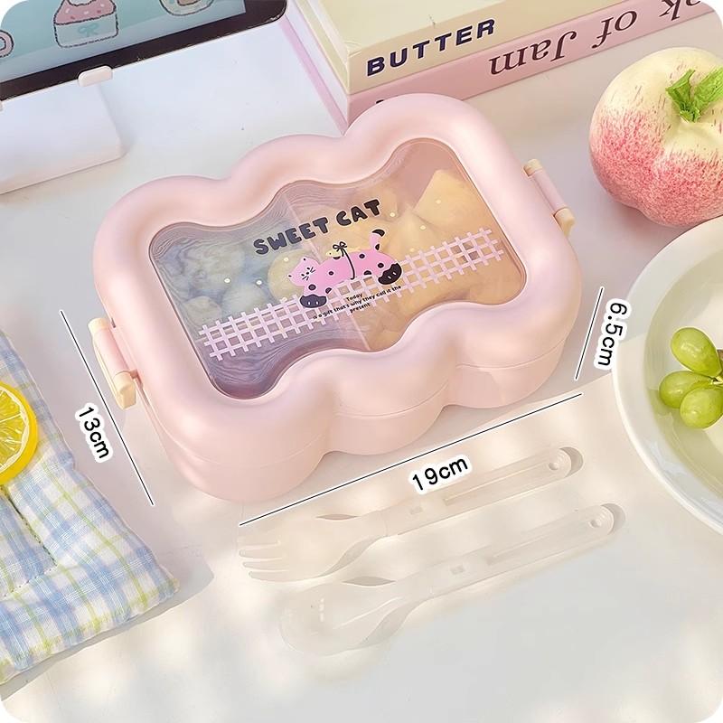 Кавайный ланч-бокс с ложкой и вилкой для работы школы милый пластиковый пикниковый бенто-бокс с отделениями контейнеры для еды для микроволновой печи Other розовый 1090₽