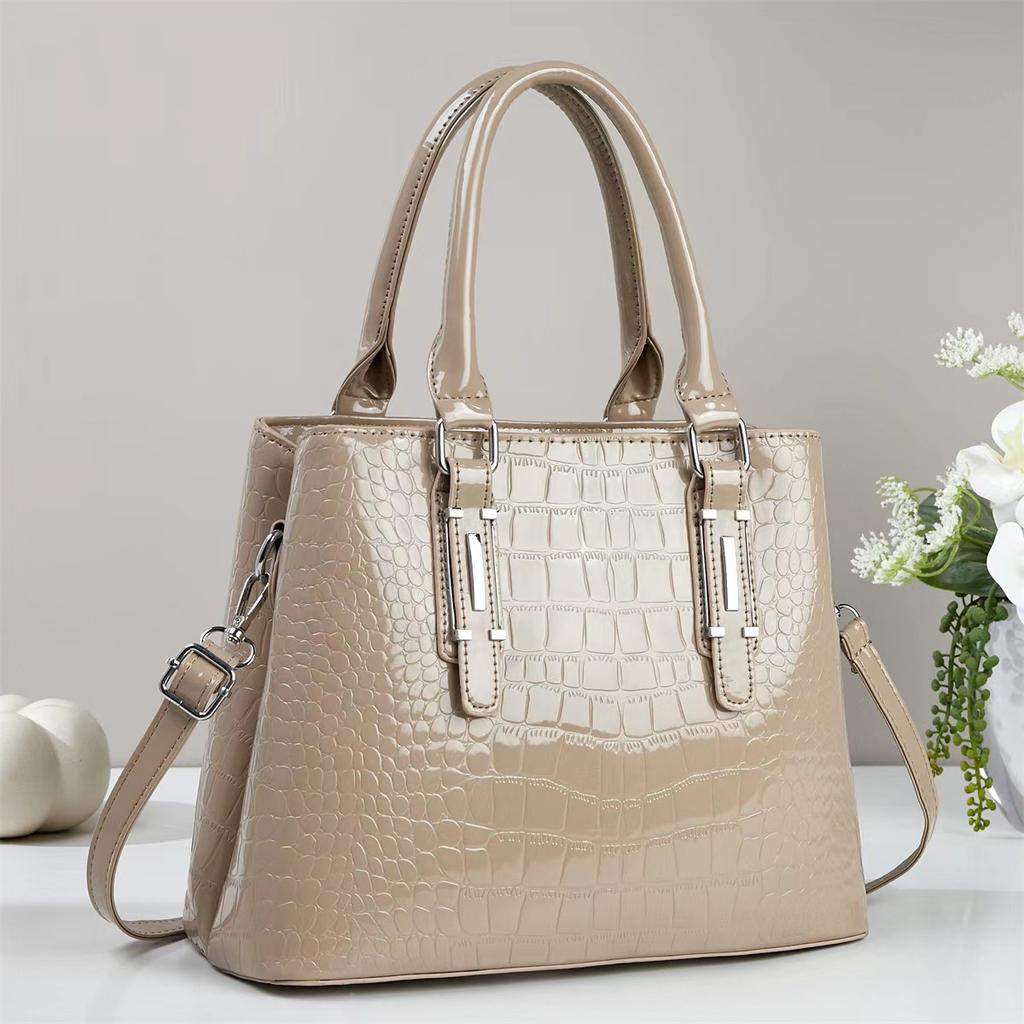 Elegant High-End Shiny Leather Handbag Large Capacity Crossbody Bag for Middle-Aged Women Fashionable Shoulder Tote Bag